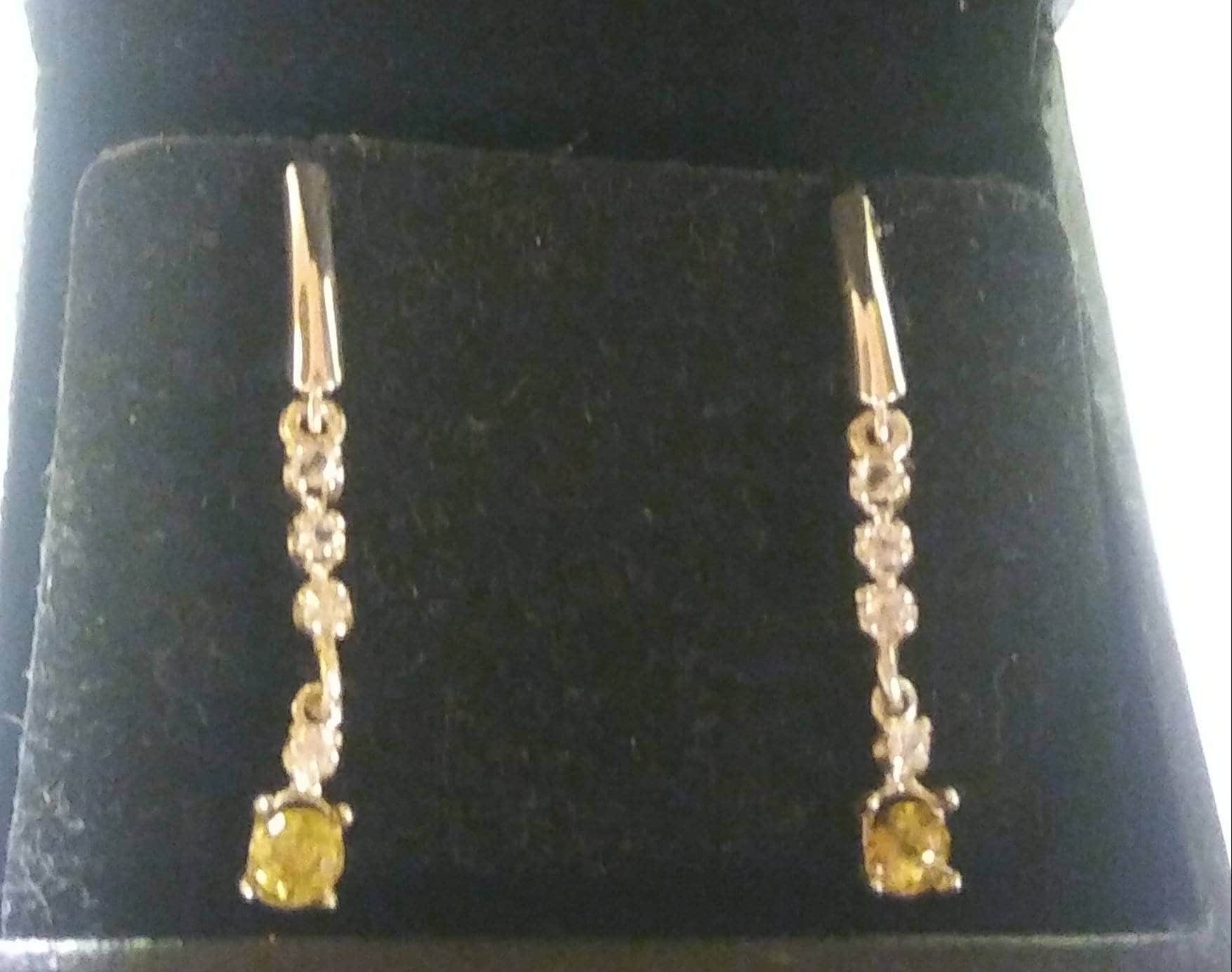 Natural Grossulare Garnet White Sapphire accented Sterling Silver Earrings - Thumbnail 2
