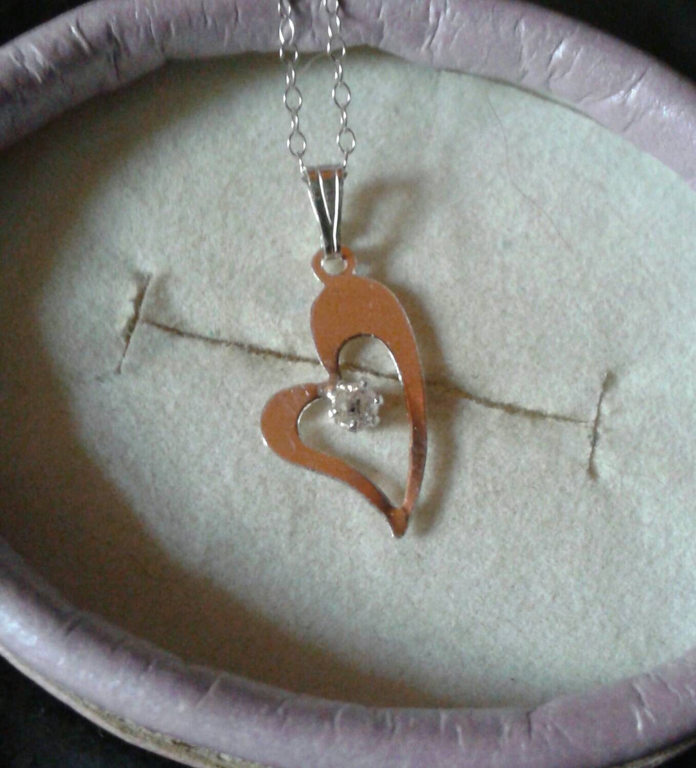 Natural Diamond 14K Rose Gold vermeil Weeping Heart Necklace - Thumbnail 4