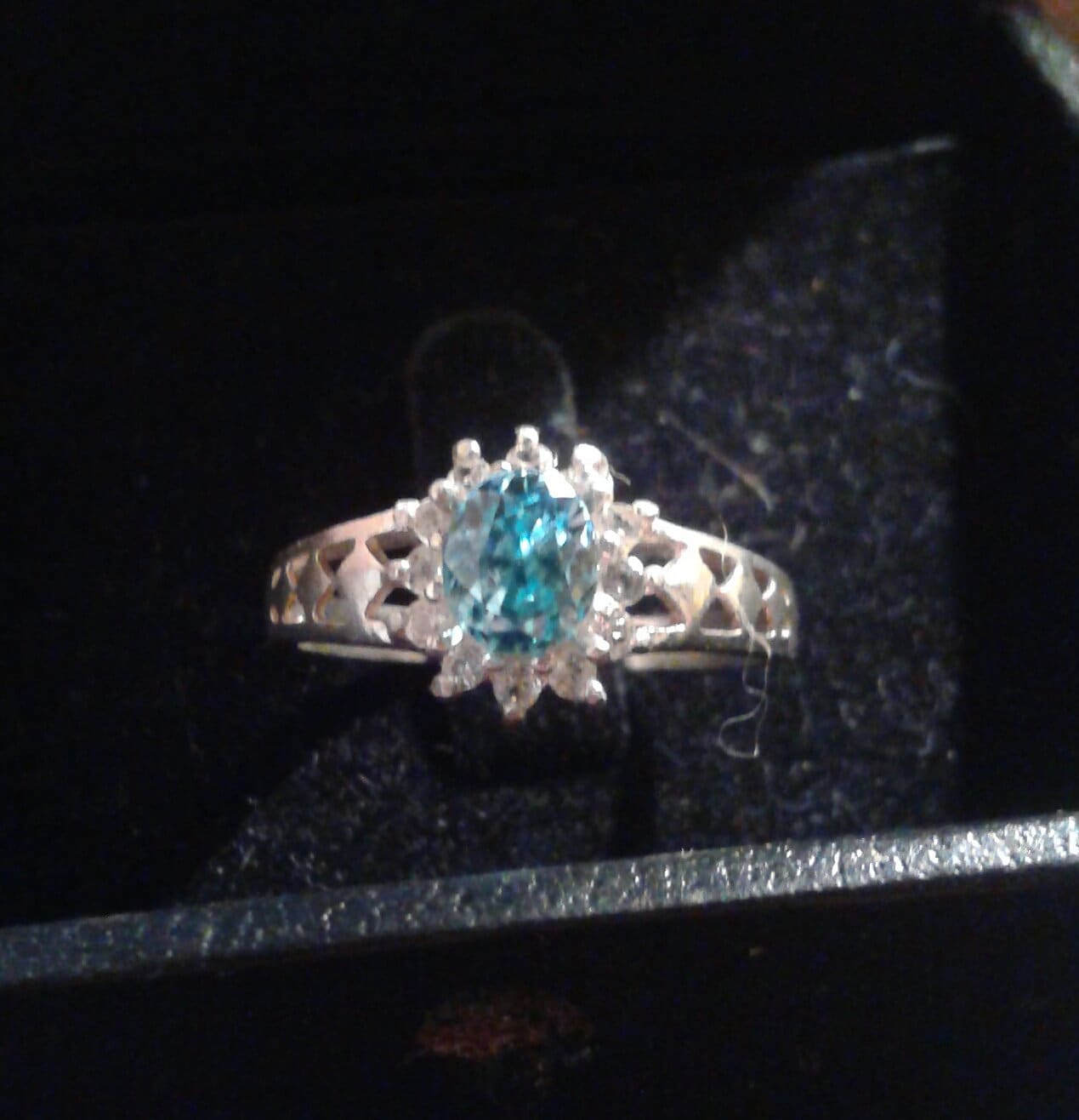Natural Red Zircon White Zircon accented Sterling Silver Engagement Ring - Thumbnail 3
