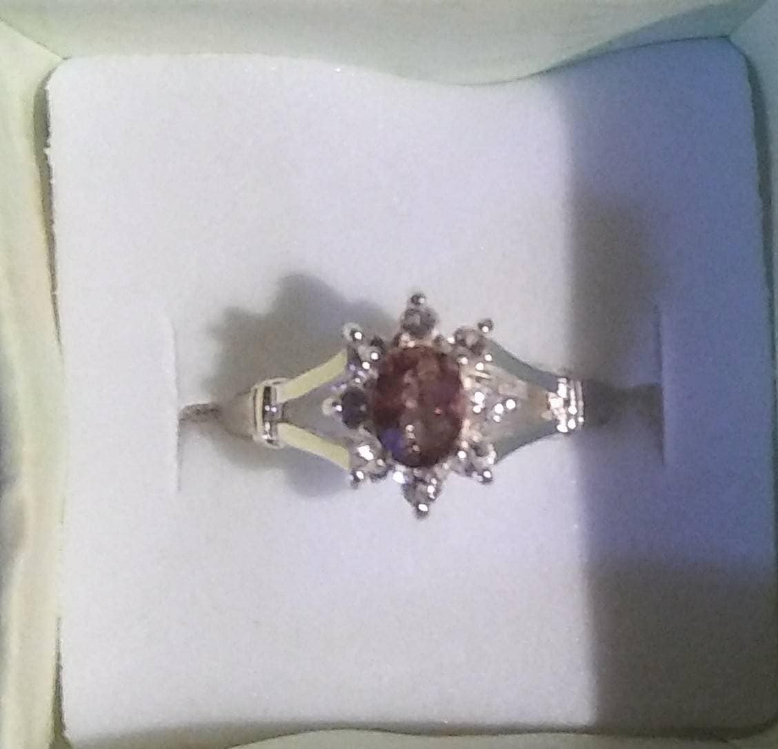 Natural Color Change Axinite White Sapphire accented Sterling Silver Engagement Ring - Thumbnail 4