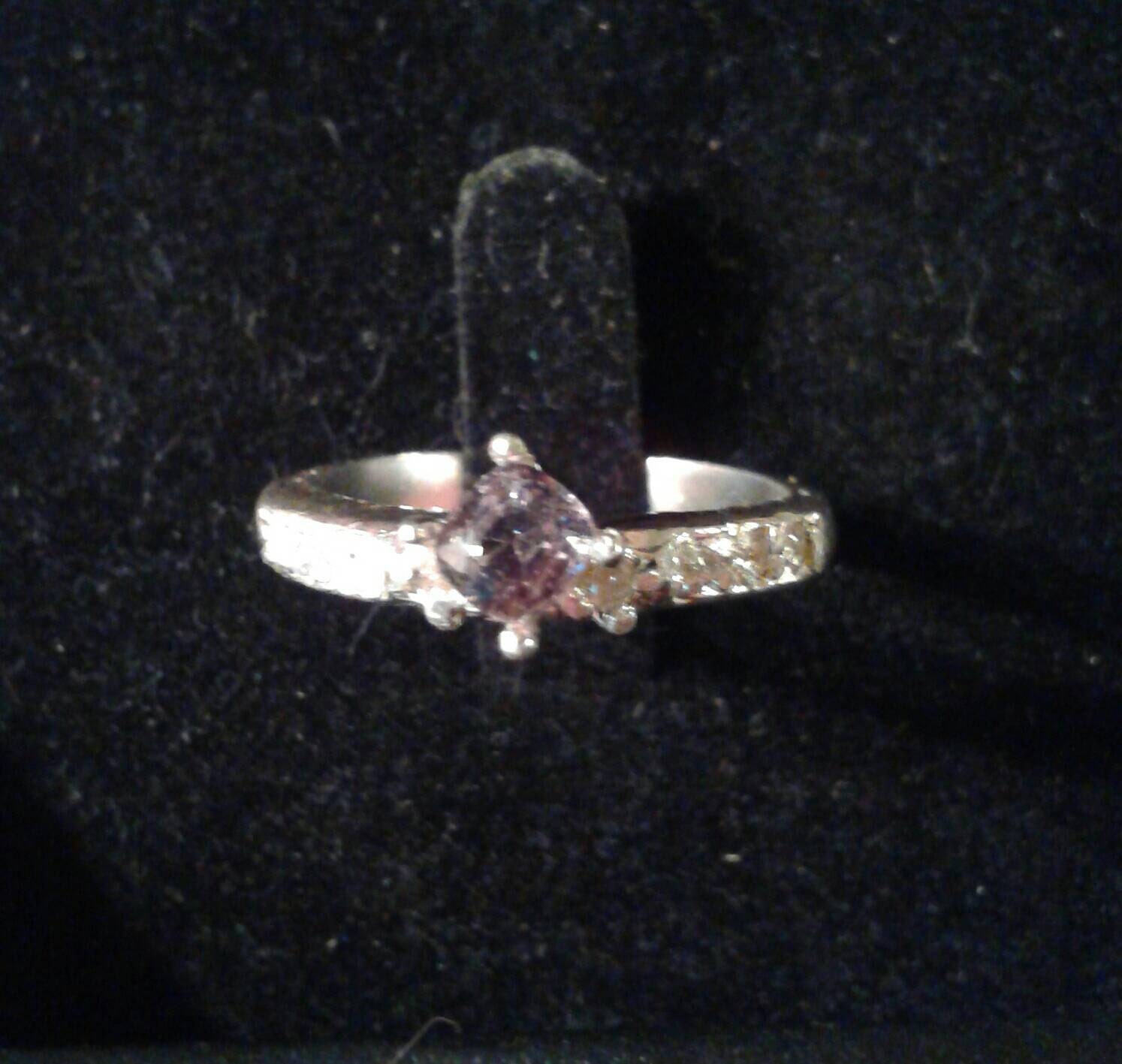 Natural Violet Spinel Diamond accented Sterling Silver Engagement Ring - Thumbnail 4