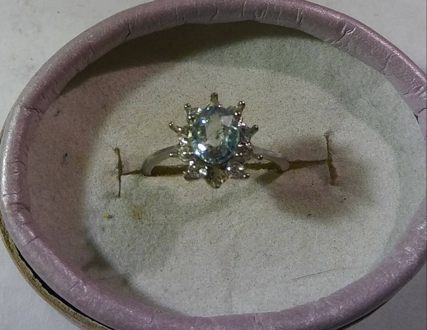 Natural Aquamarine White Zircon accented Sterling Silver Engagement Ring