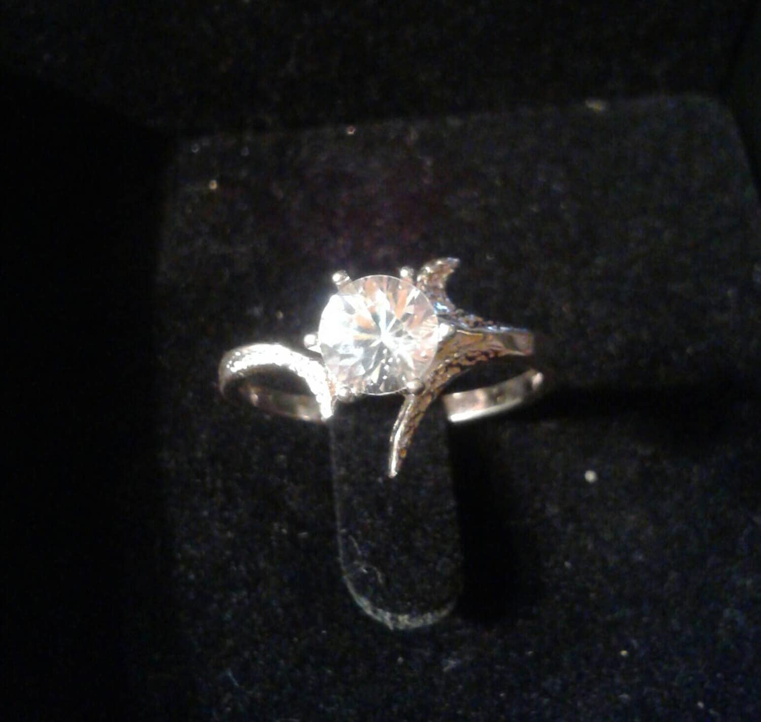 Natural White Zircon Sterling Silver Engagement Ring - Thumbnail 2