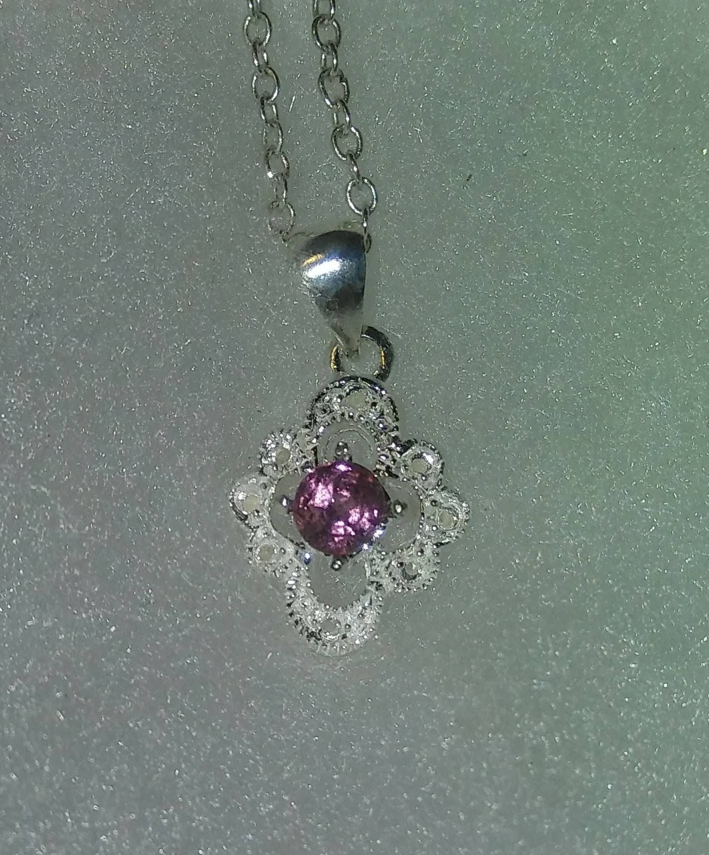 Natural Purple Spinel Diamond accented Sterling Silver Necklace - Thumbnail 3