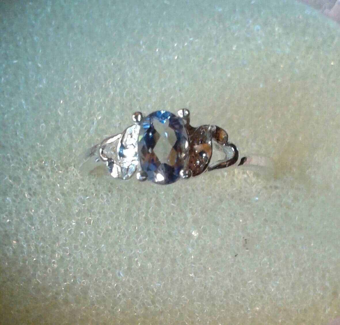 Natural Rare Maxixe Blue Beryl Diamond accented Sterling Silver Engagement Ring (Comes with report)