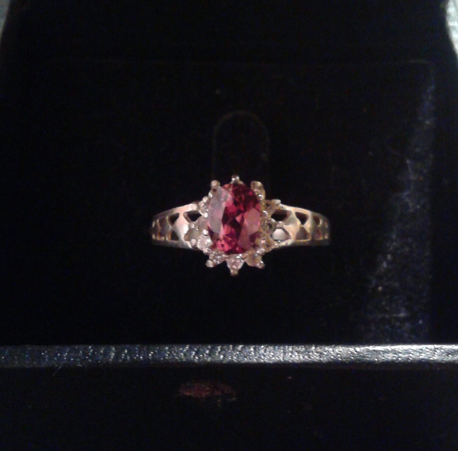 Natural Red Zircon White Zircon accented Sterling Silver Engagement Ring