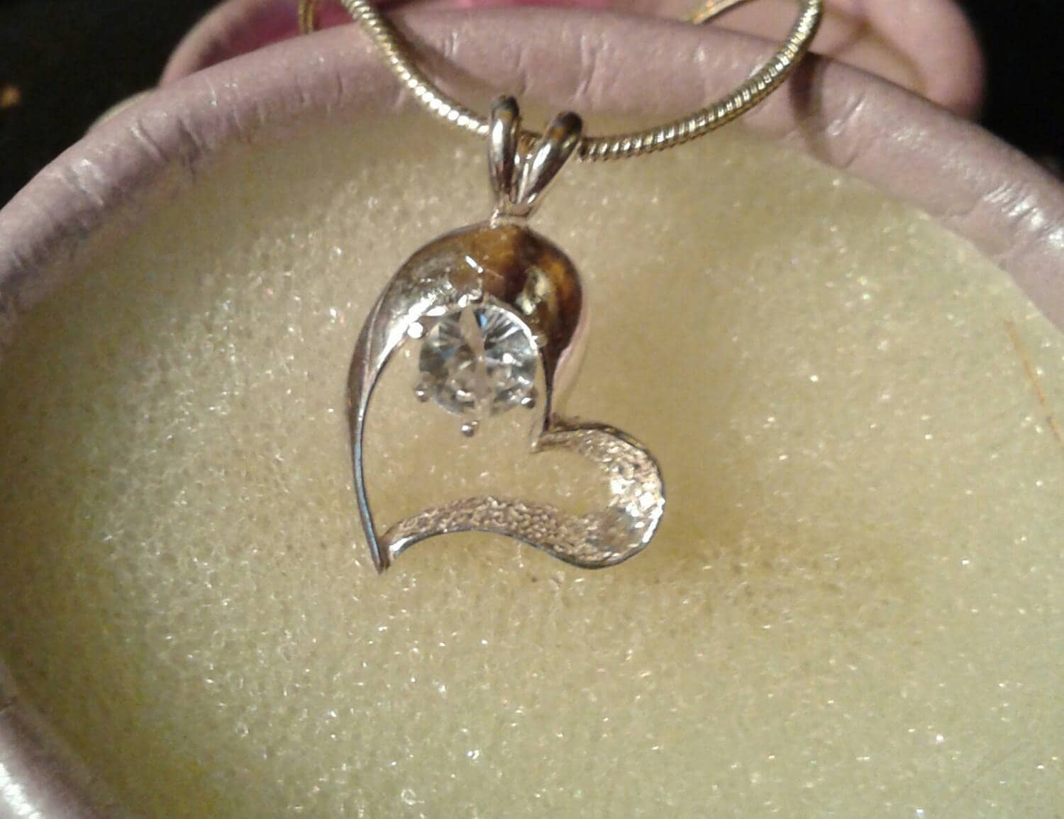Natural White Zircon Sterling Silver Heart Necklace - Image 1
