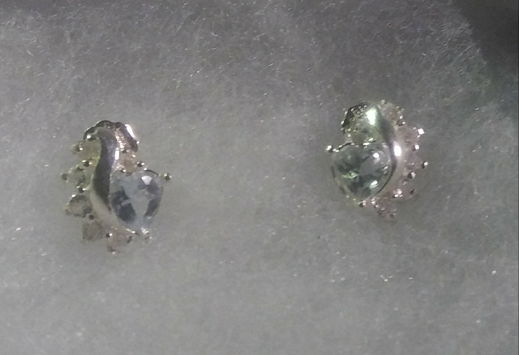 Natural Aquamarine White Zircon Sterling Silver Heart Earrings - Thumbnail 3