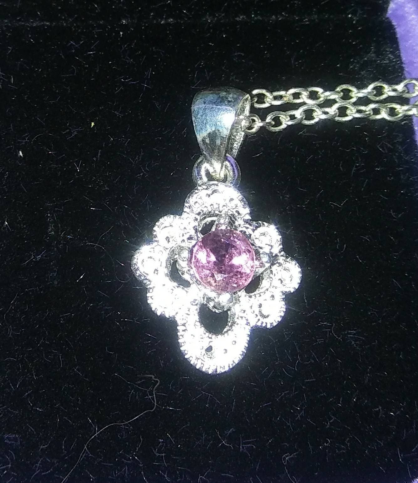 Natural Purple Spinel Diamond accented Sterling Silver Necklace - Thumbnail 2