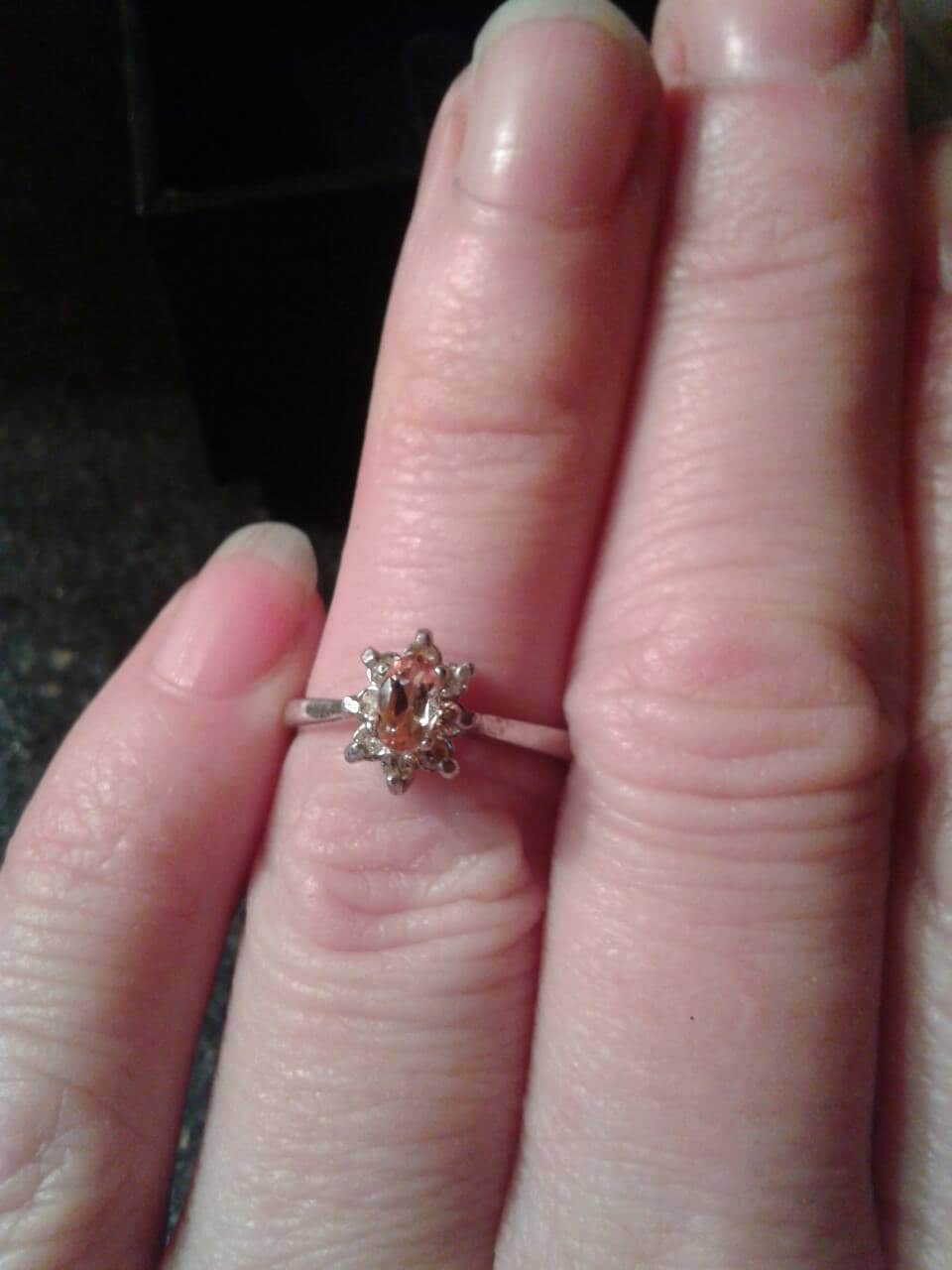 Natural Peach Champagne Imperial Topaz White Diamond accented Sterling Silver Ring - Thumbnail 3