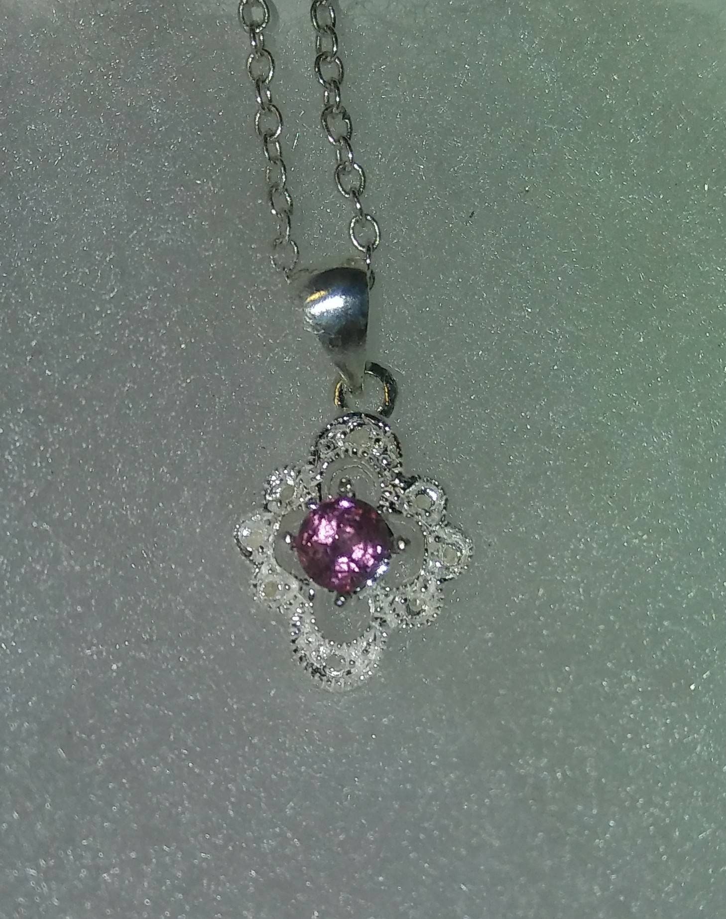 Natural Purple Spinel Diamond accented Sterling Silver Necklace
