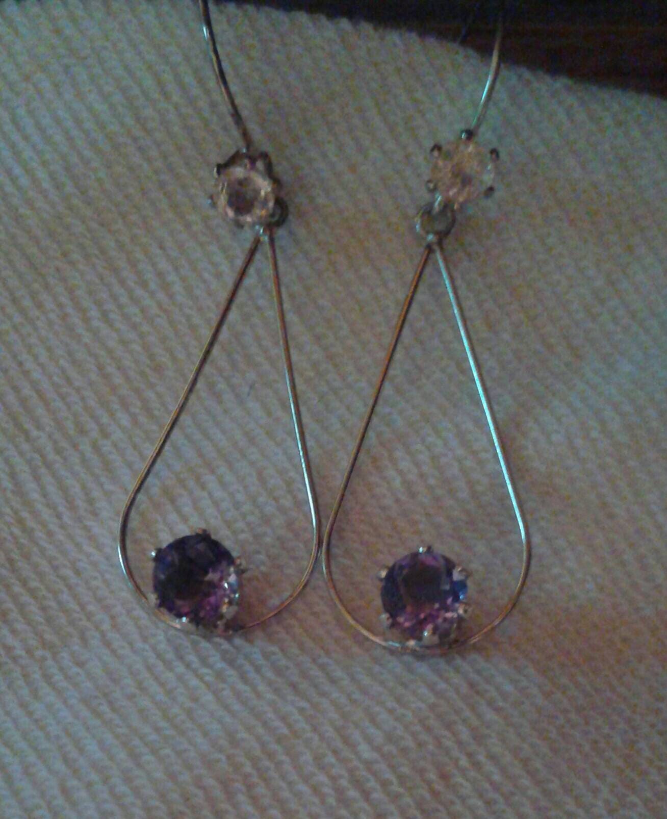 Natural Color Change Fluorite  Morganite accented Sterling Silver Earrings - Thumbnail 4