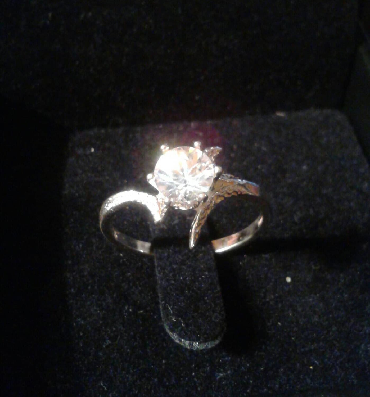 Natural White Zircon Sterling Silver Engagement Ring