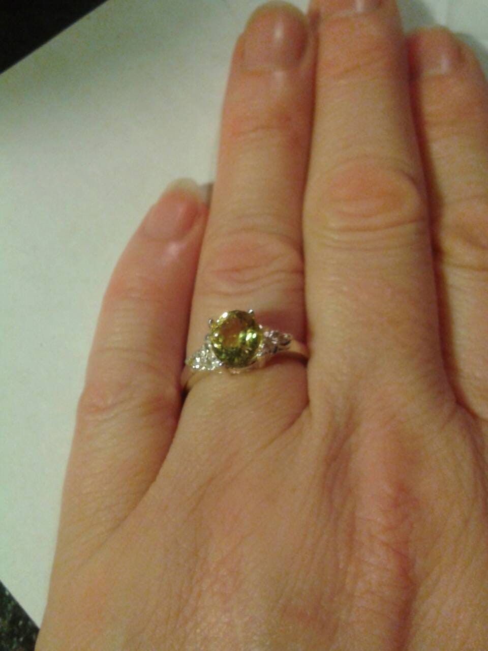 Natural Yellow Apatite White Zircon accente Sterling Silver Ring - Thumbnail 3