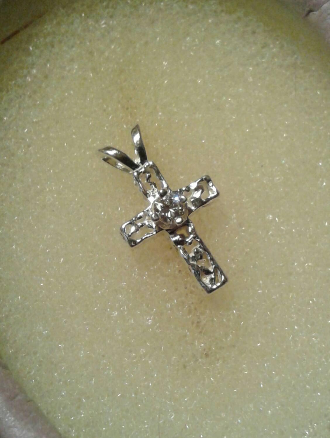 Natural Diamond Sterling Silver Filigree Cross Necklace - Thumbnail 3