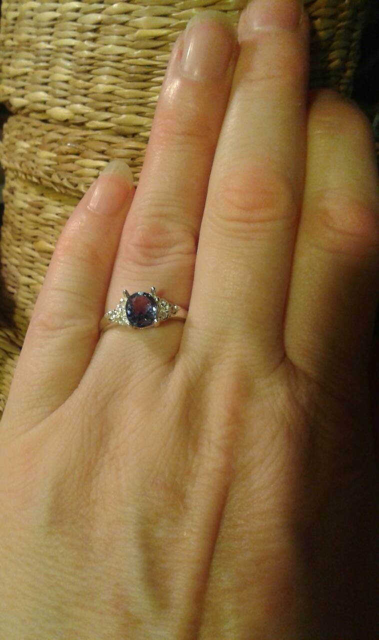 Natural Tanzanite White Zircon Sterling Silver Ring - Thumbnail 4