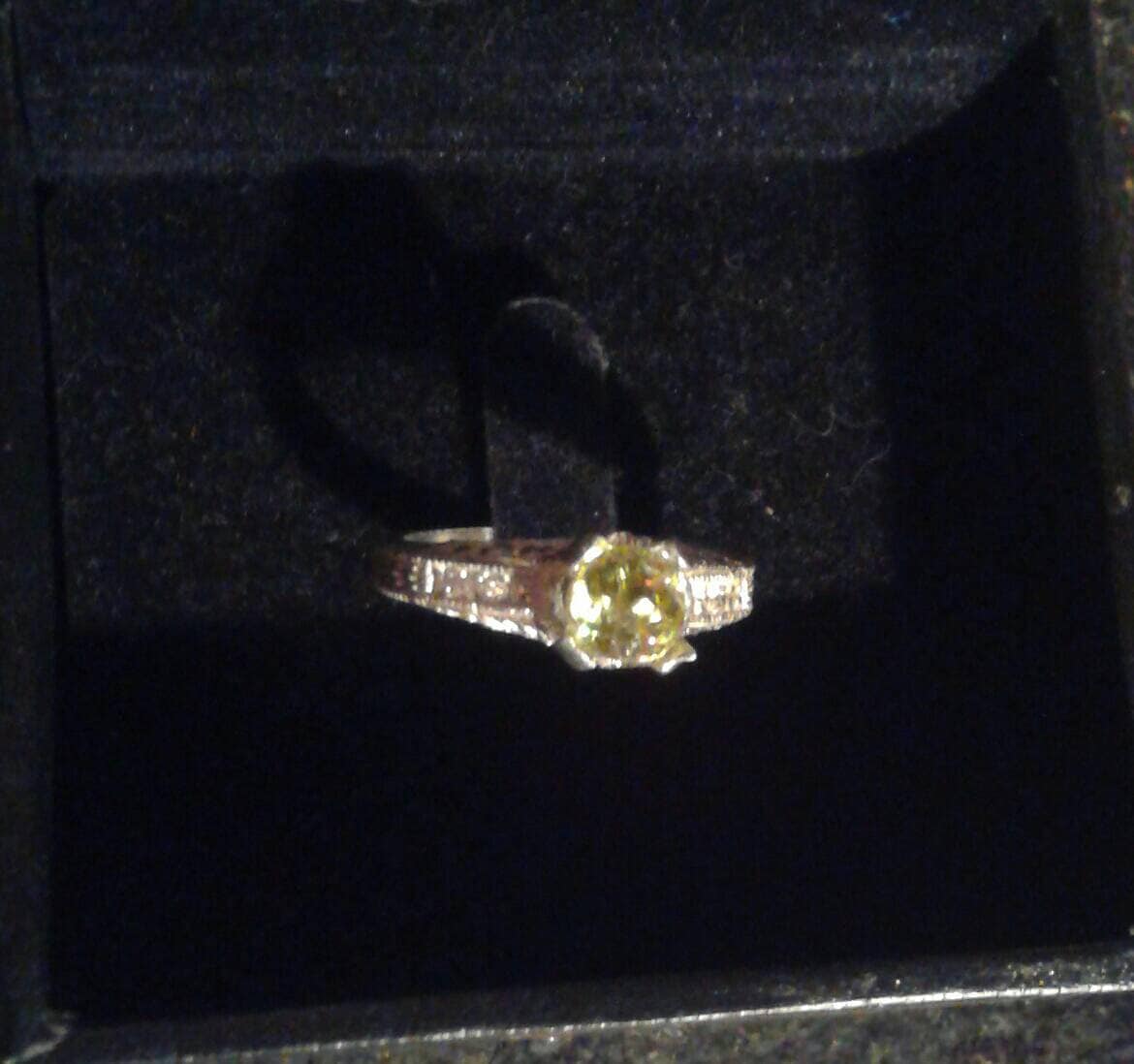 Natural Sphene/Titanite Diamond accented Sterling Silver Engagement Ring (COMES WITH REPORT)