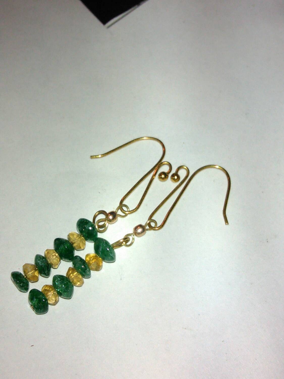 Dark Green Aventurine & Golden Citrine 10K Gold Vermiel Earrings