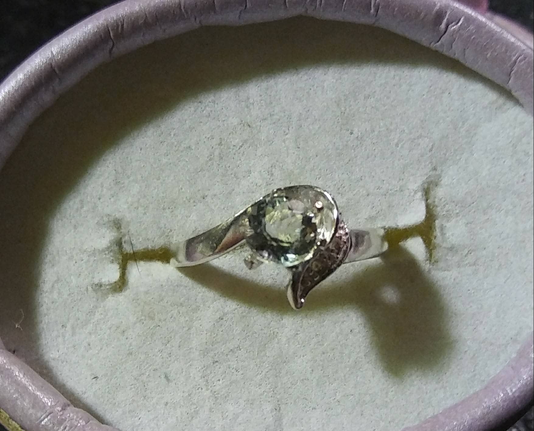 Natural Rare Oligoclase White Zircon accented Sterling Silver Engagement Ring