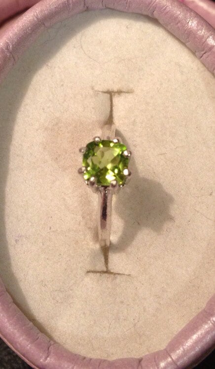 Cushion Cut Natural Peridot Sterling Silver Engagement Ring - Thumbnail 3