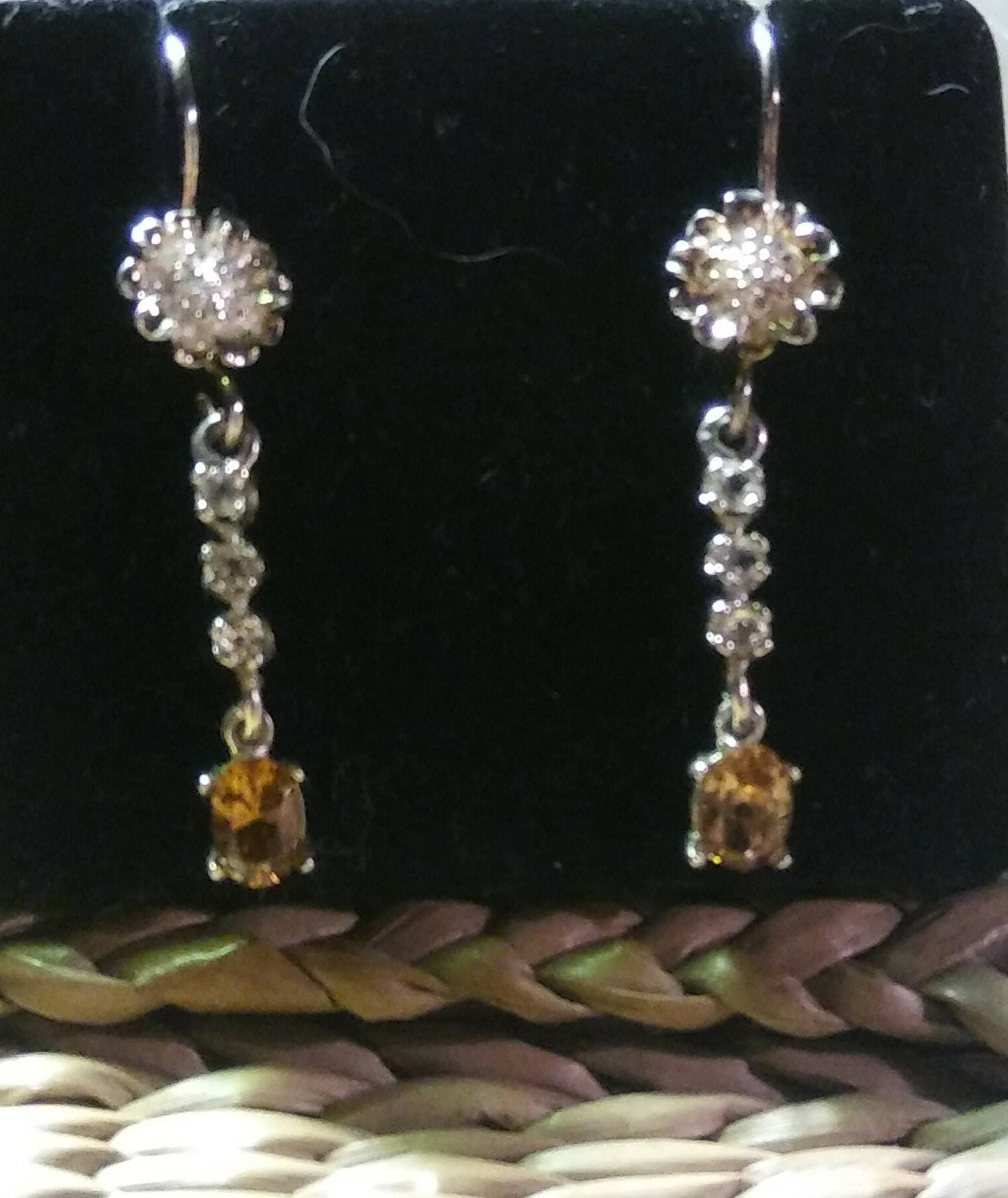 Natural Imperial Champagne Zircon and White Zircon Sterling Silver Drop Earrings - Thumbnail 2
