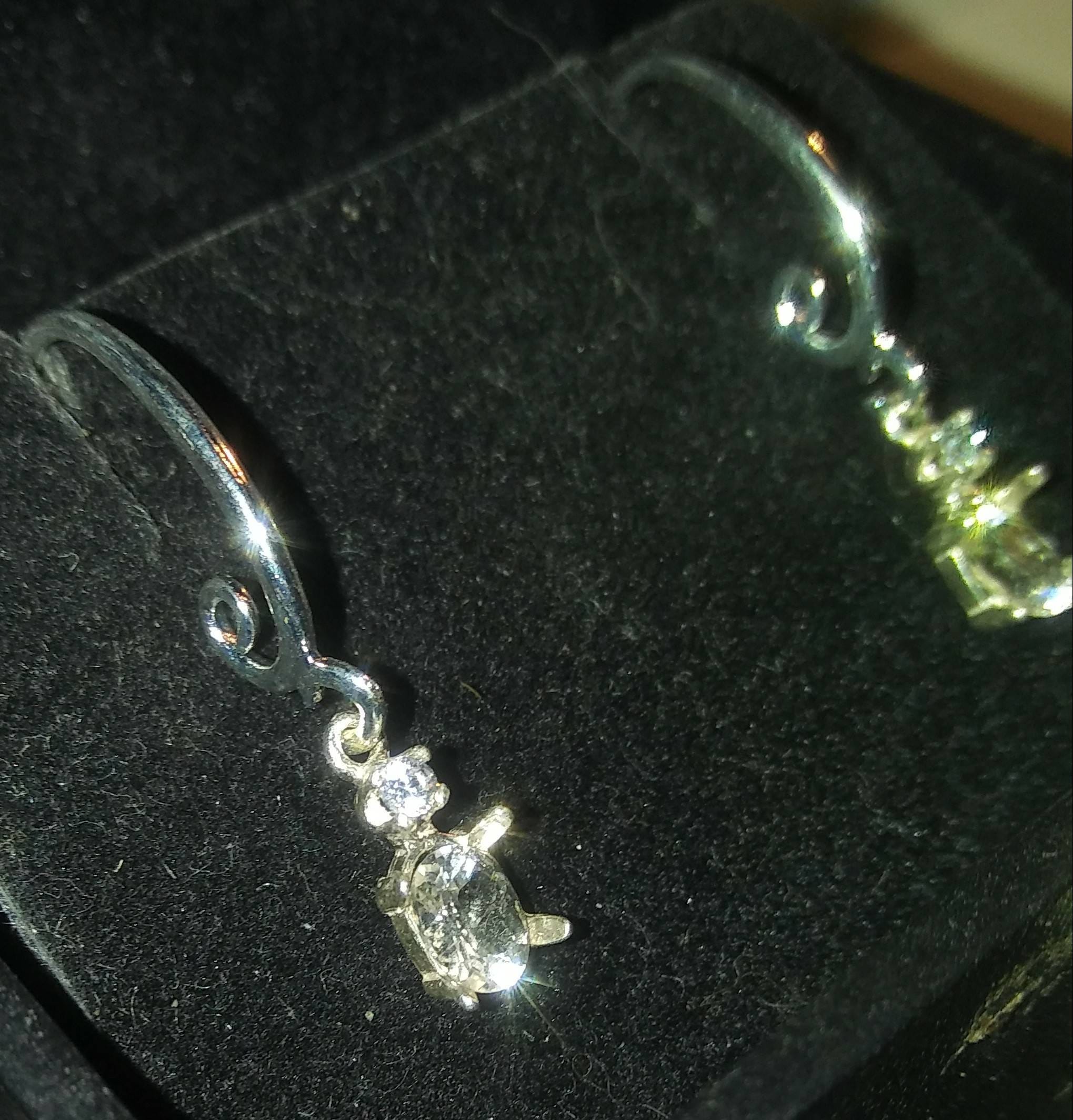 Natural Soft light Champagne Danburite White Sapphire accented Sterling Silver Earrings - Thumbnail 4