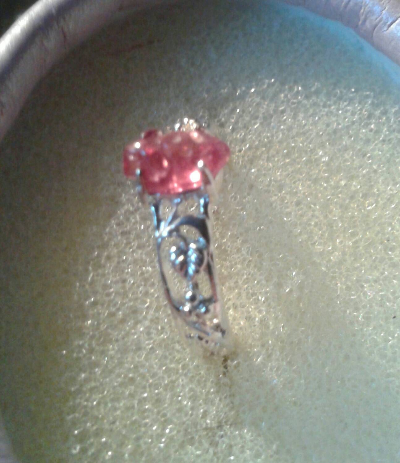 Hand Carved Pink Spinel Sterling Silver Ring - Thumbnail 3