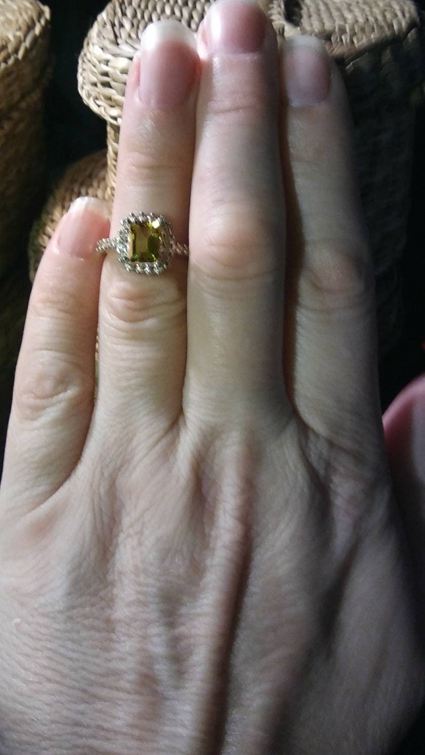 Natural Golden Beryl White Zircon accented Sterling Silver Engagement Ring - Thumbnail 5