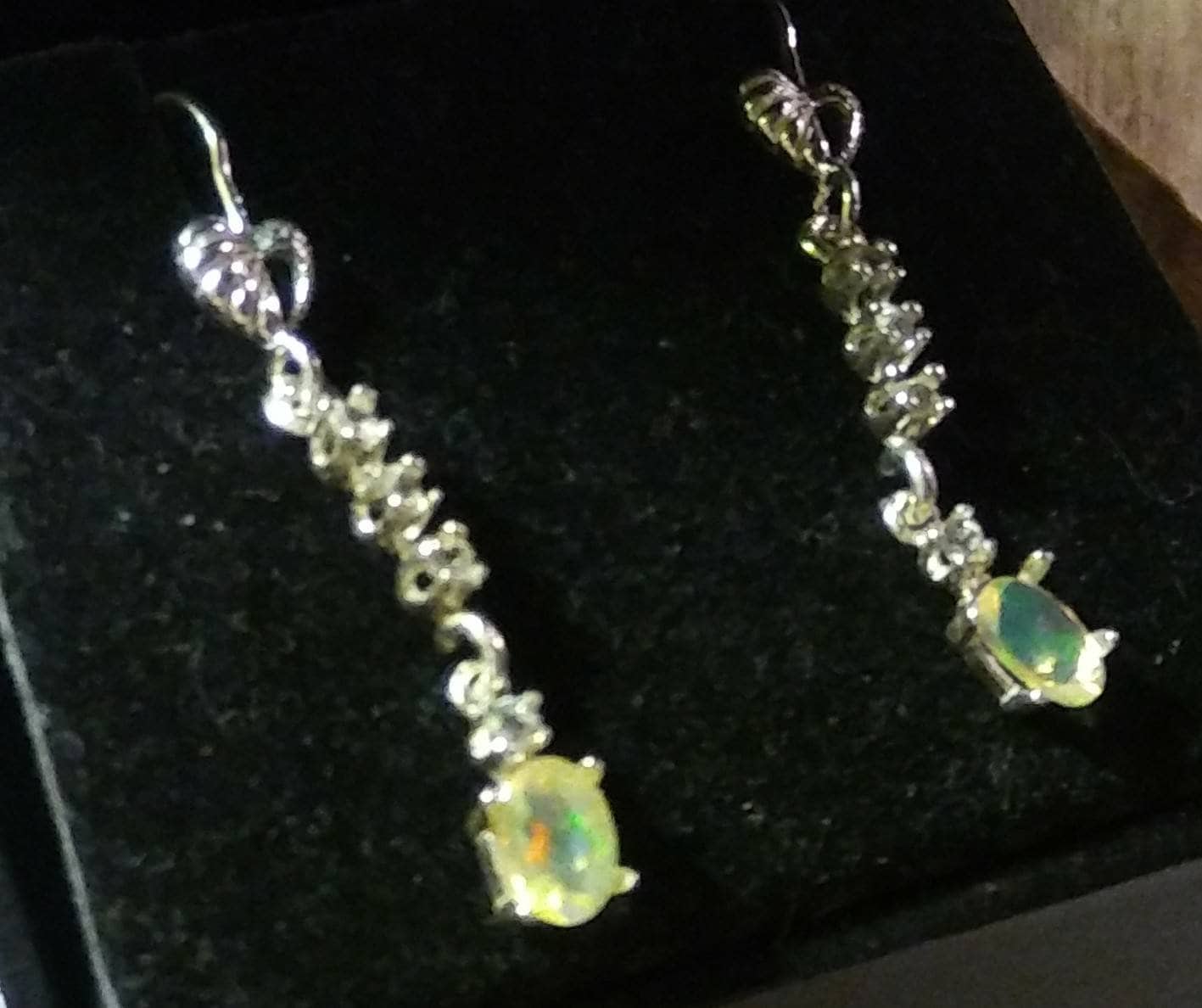 Natural Ethiopian Opal White Zircon accented Sterling Silver Earrings - Thumbnail 2