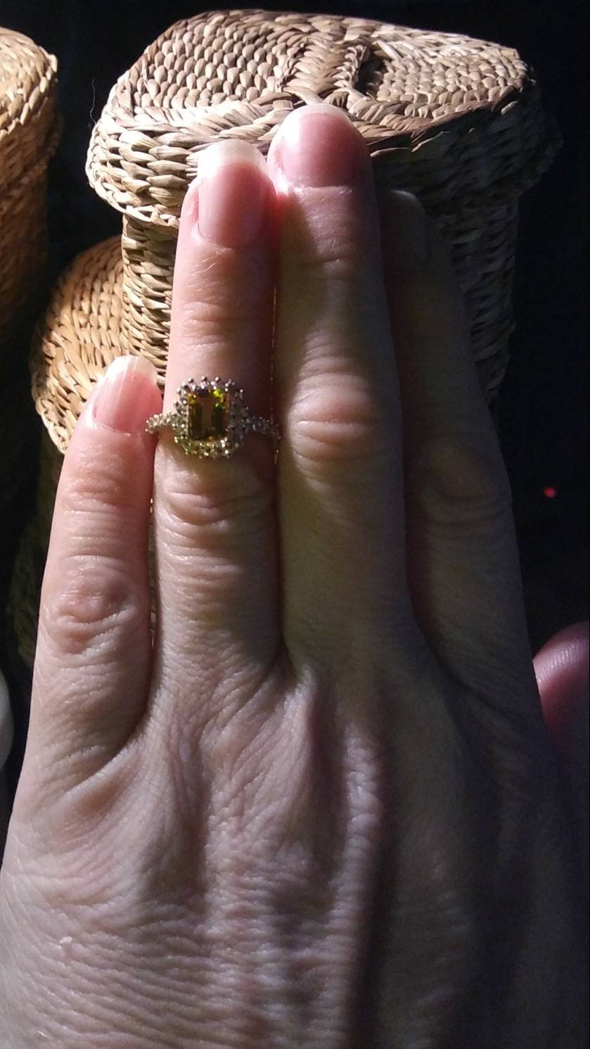 Natural Golden Beryl White Zircon accented Sterling Silver Engagement Ring - Thumbnail 3