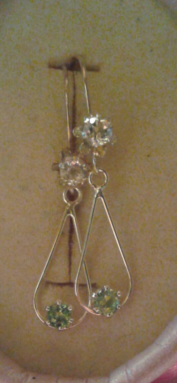 Natural Tsavorite Garnet White Zircon Sterling Silver Earrings