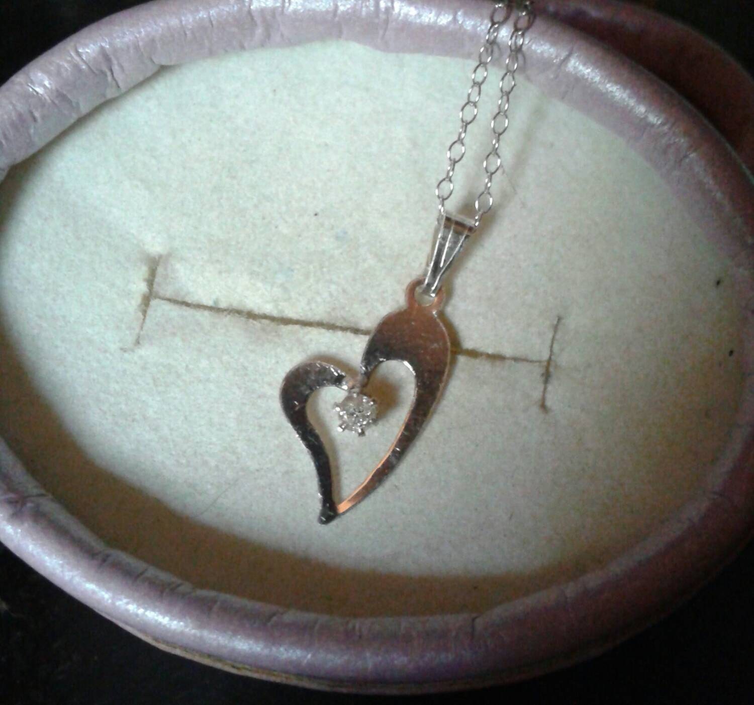 Natural Diamond 14K Rose Gold vermeil Weeping Heart Necklace