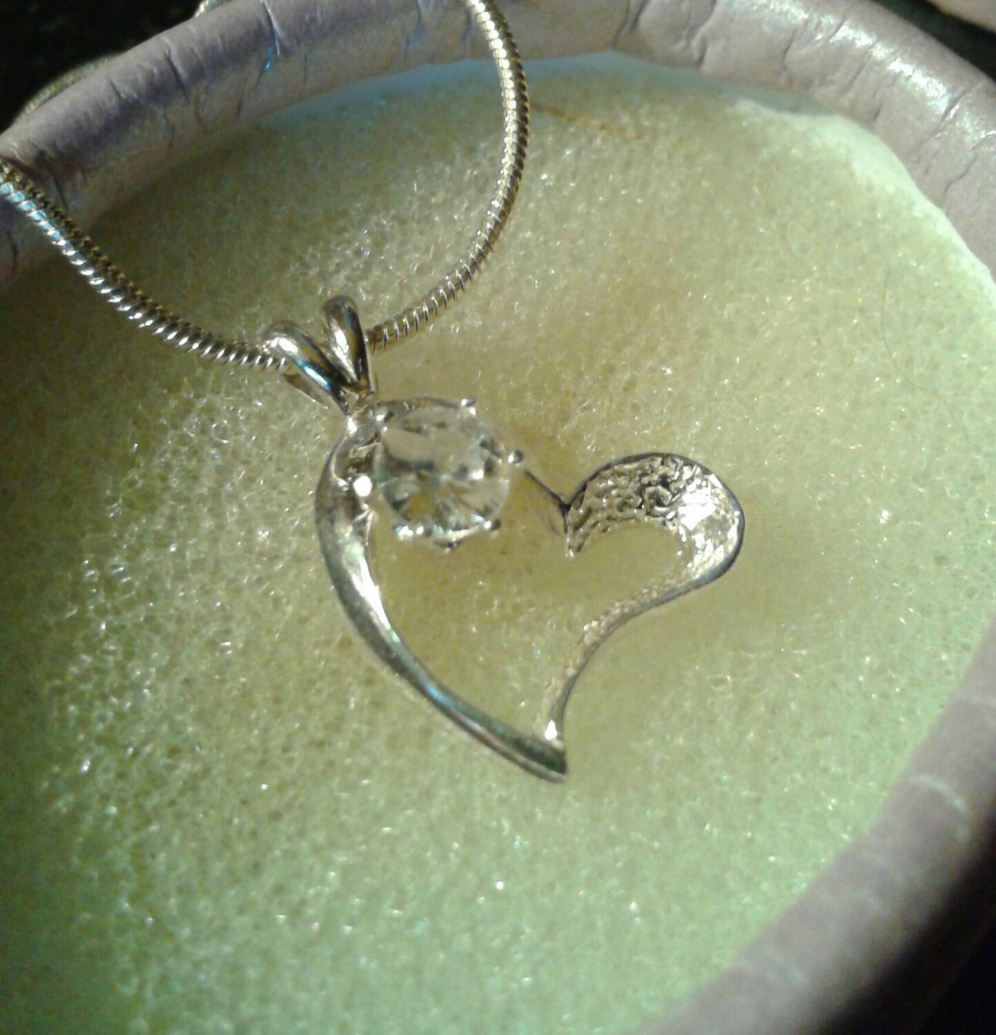 Natural White Zircon Sterling Silver Heart Necklace - Thumbnail 3