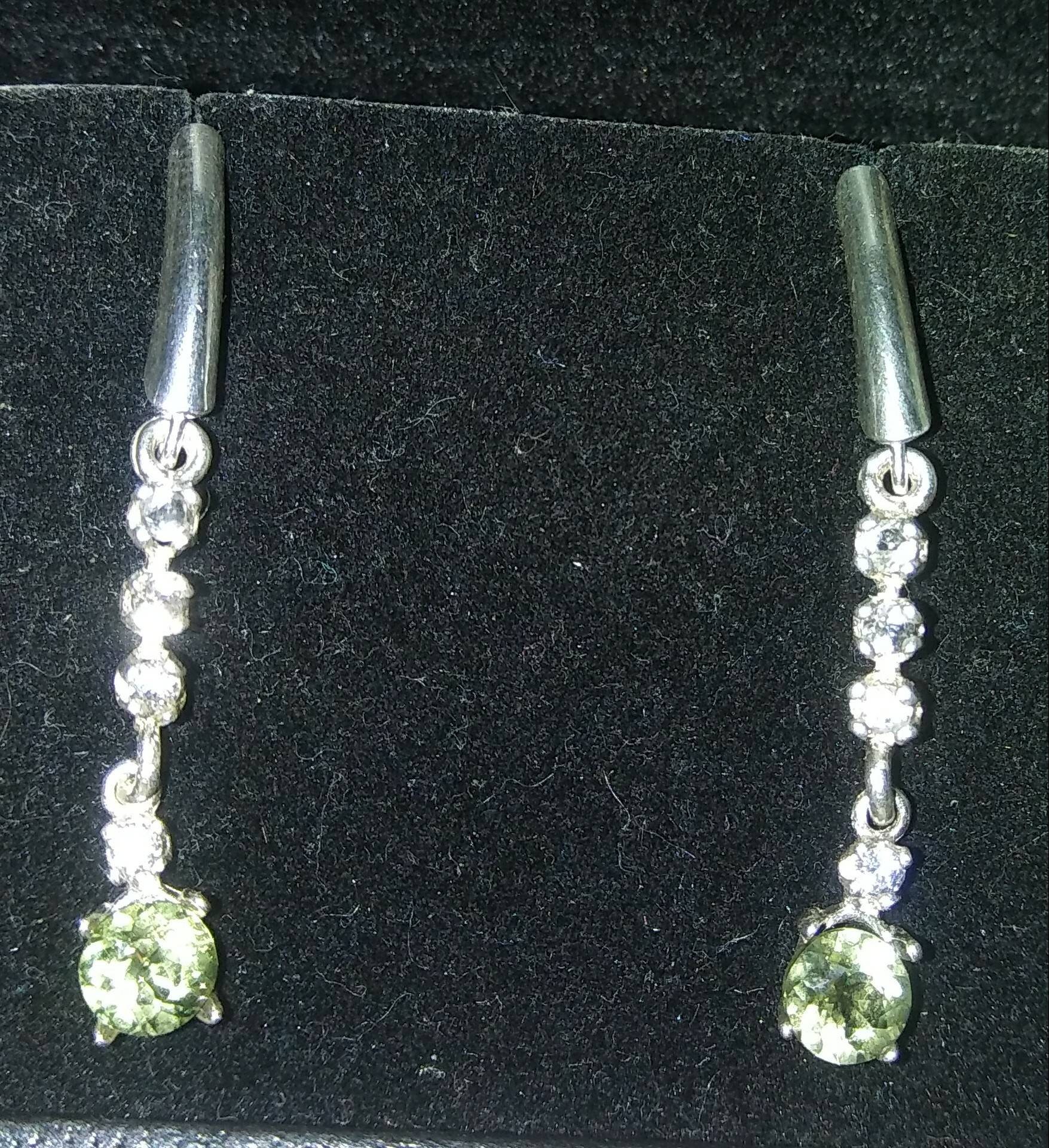Natural Green Apatite White Sapphire accented Sterling Silver Earrings - Thumbnail 2