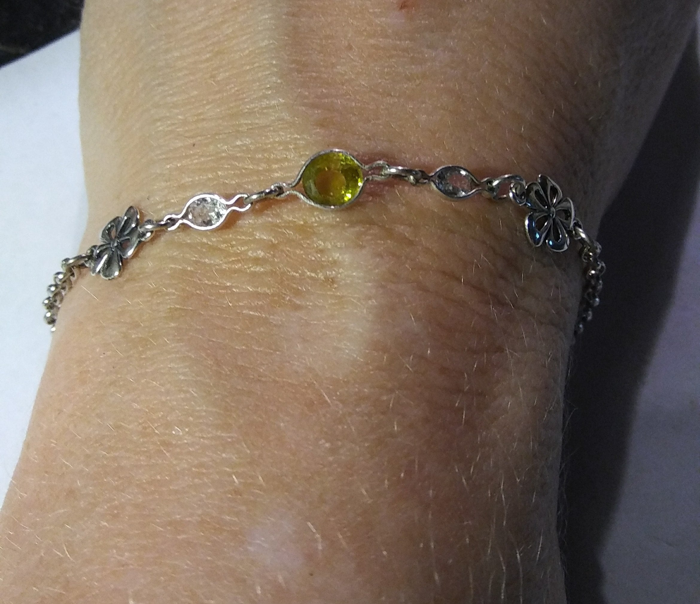 Natural Mali Garnet White Zircon Sterling Silver Bracelet - Image 1