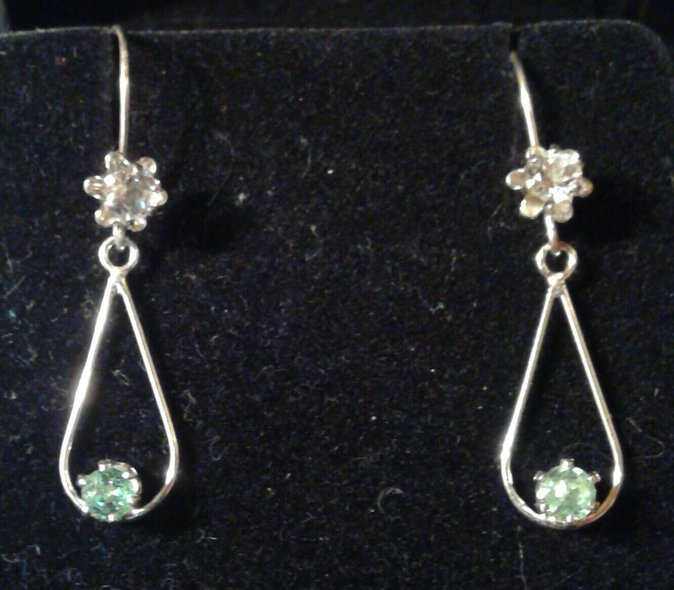 Natural Tsavorite Garnet White Zircon Sterling Silver Earrings - Thumbnail 4