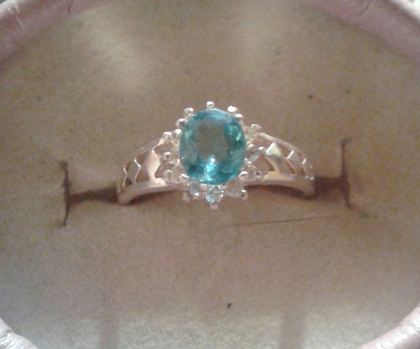 Natural Paraiba Blue Apatite White Zircon  Sterling Silver Engagement Ring - Thumbnail 3