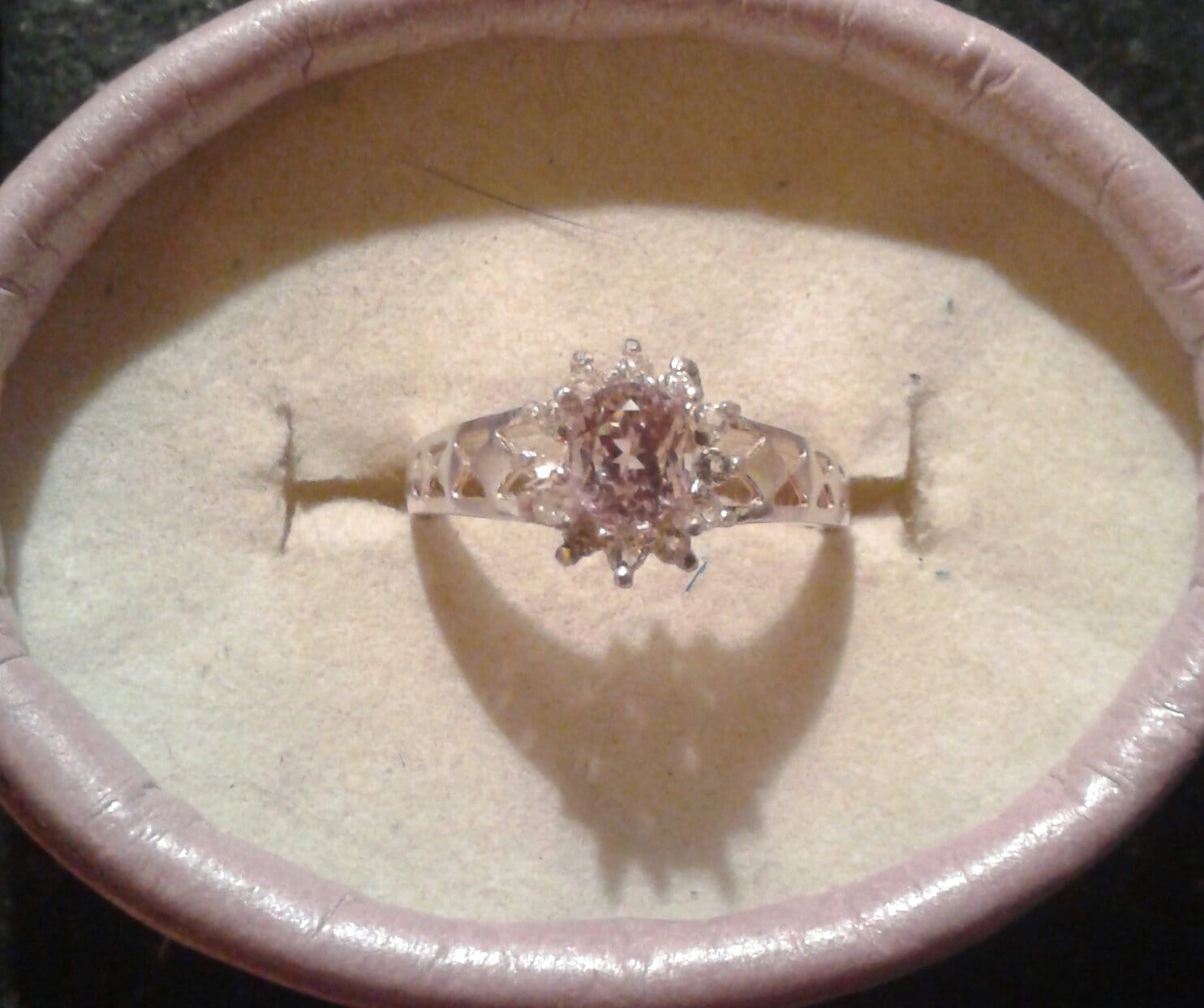 Natural Kunzite White Zircon accented Sterling Silver Engagement Ring
