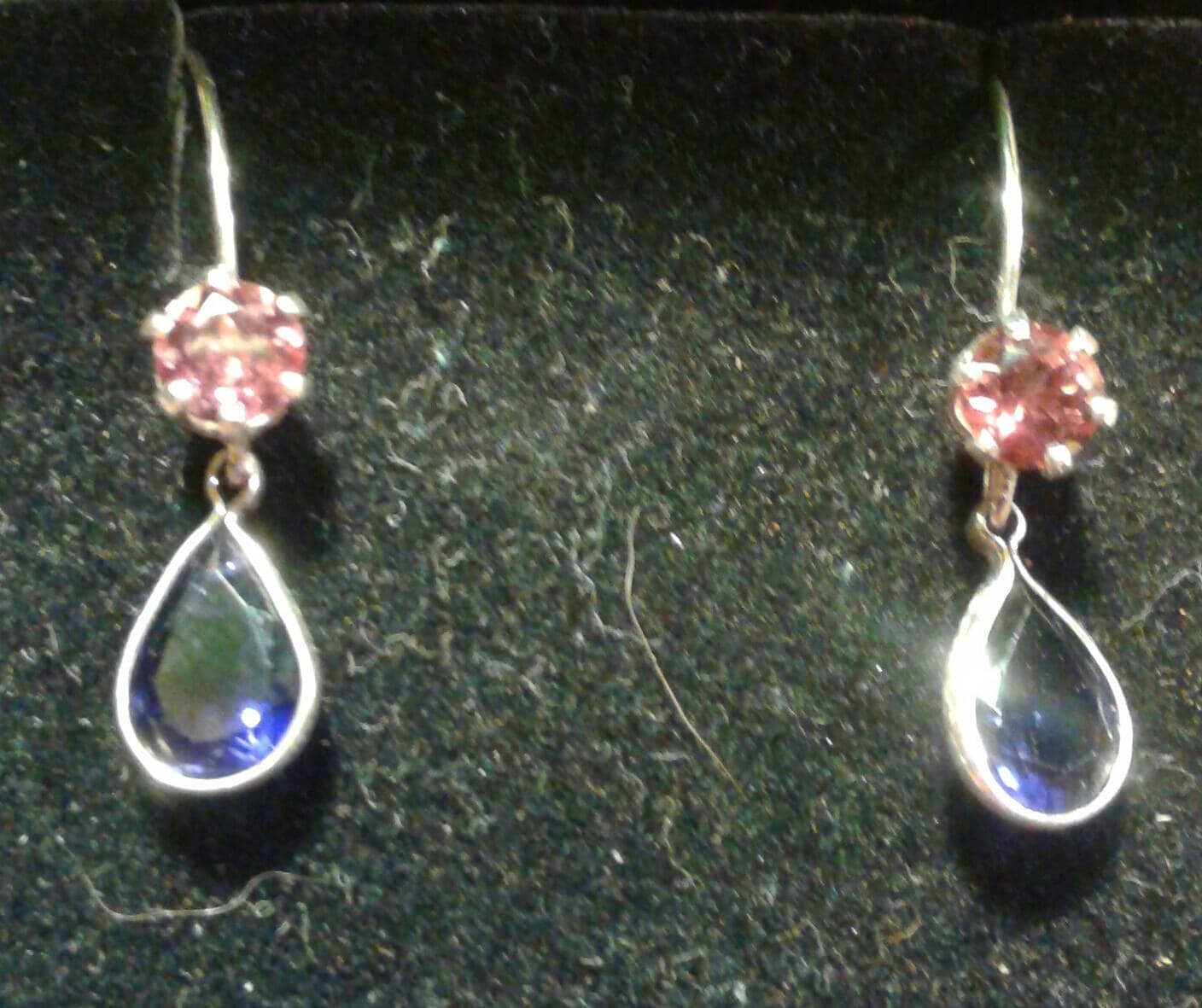 Natural Iolite, Rhodolite Garnet Sterling Silver Earrings - Thumbnail 3