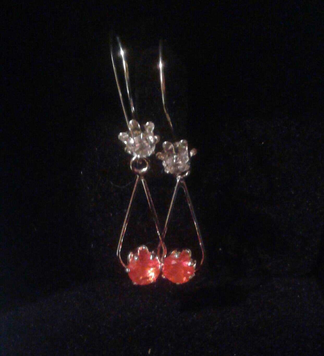 Natural Mexican Fire Opal White Zircon Sterling Silver  Earrings