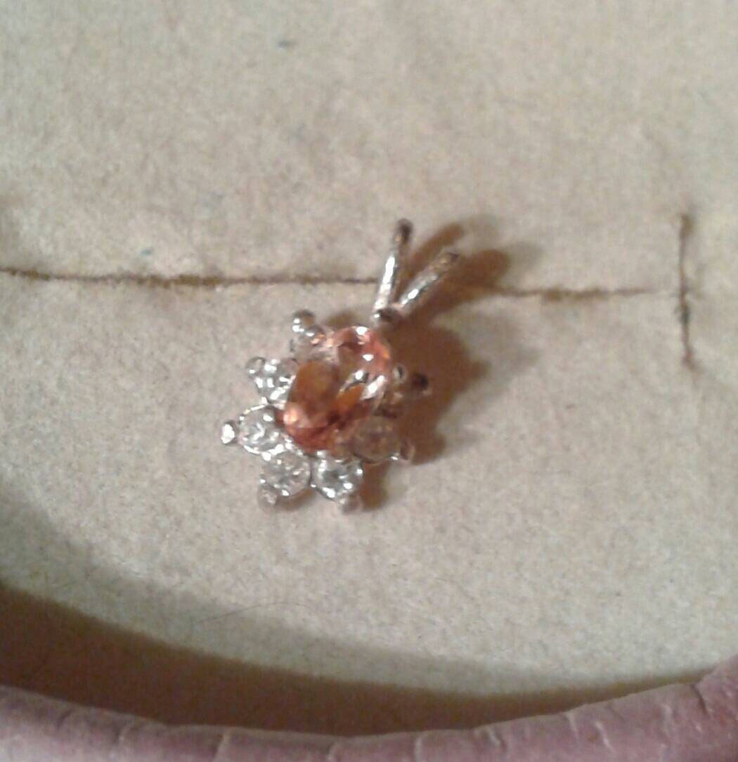 Natural Peach Champagne Imperial Topaz White Diamond accented Sterling Silver Necklace