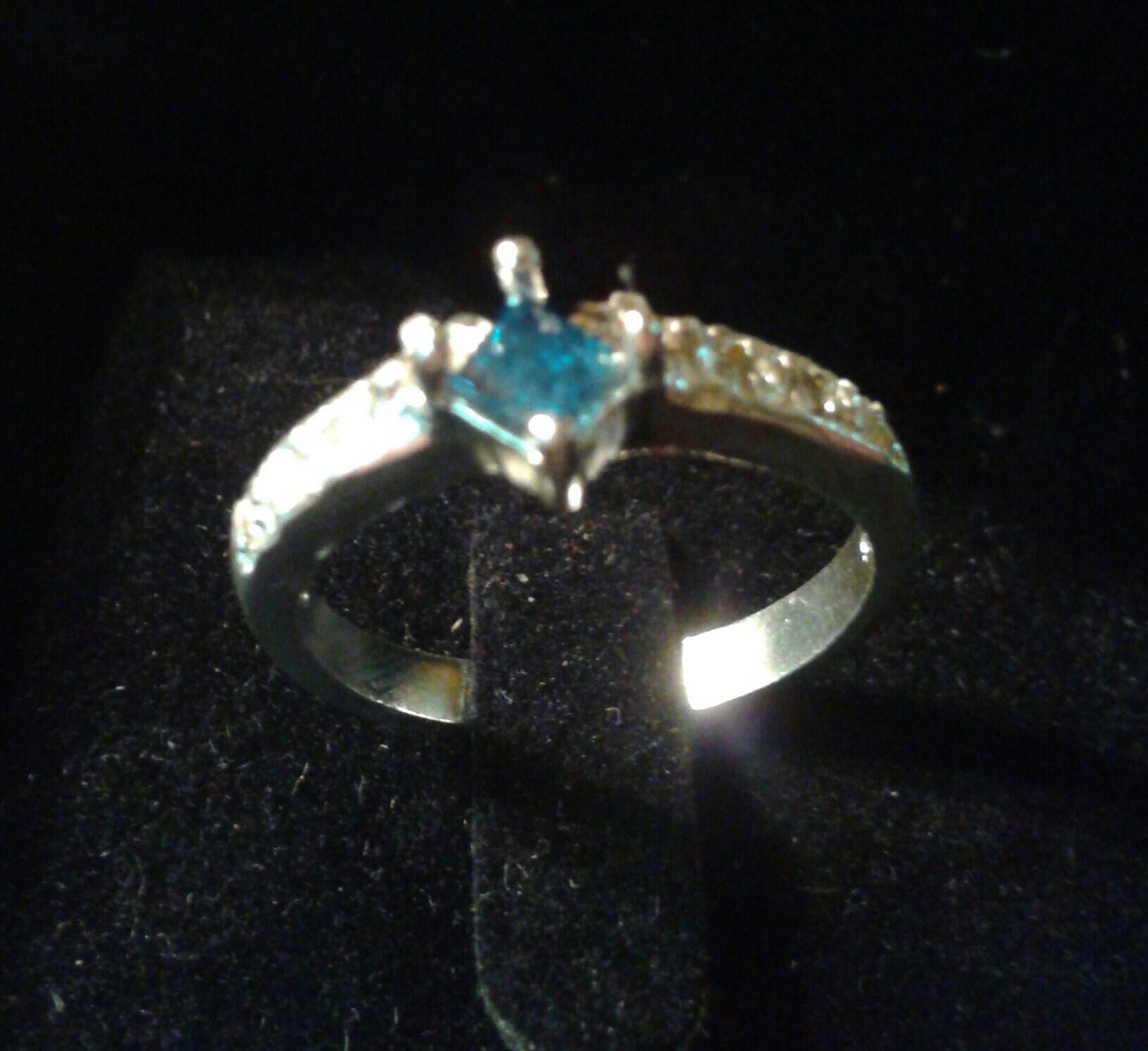 Natural Blue Diamond Sterling Silver Engagement Ring - Thumbnail 2