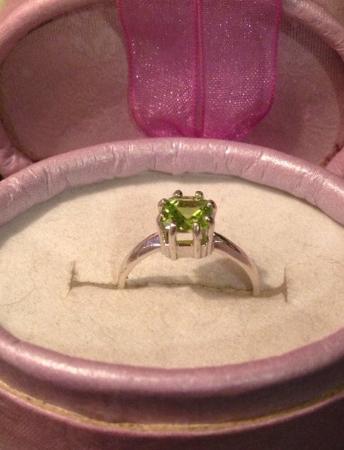 Cushion Cut Natural Peridot Sterling Silver Engagement Ring - Image 1