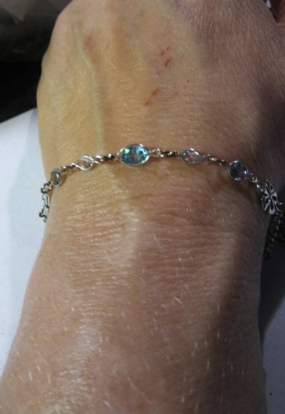 Natural Blue & White Zircon Sterling Silver Bracelet - Thumbnail 4
