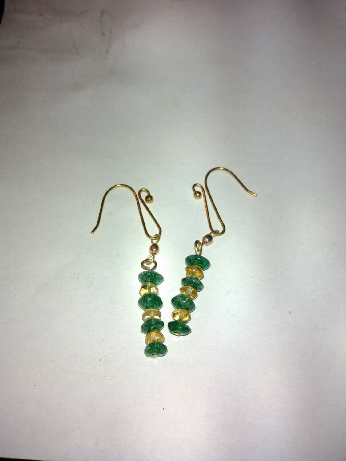 Dark Green Aventurine & Golden Citrine 10K Gold Vermiel Earrings - Thumbnail 2