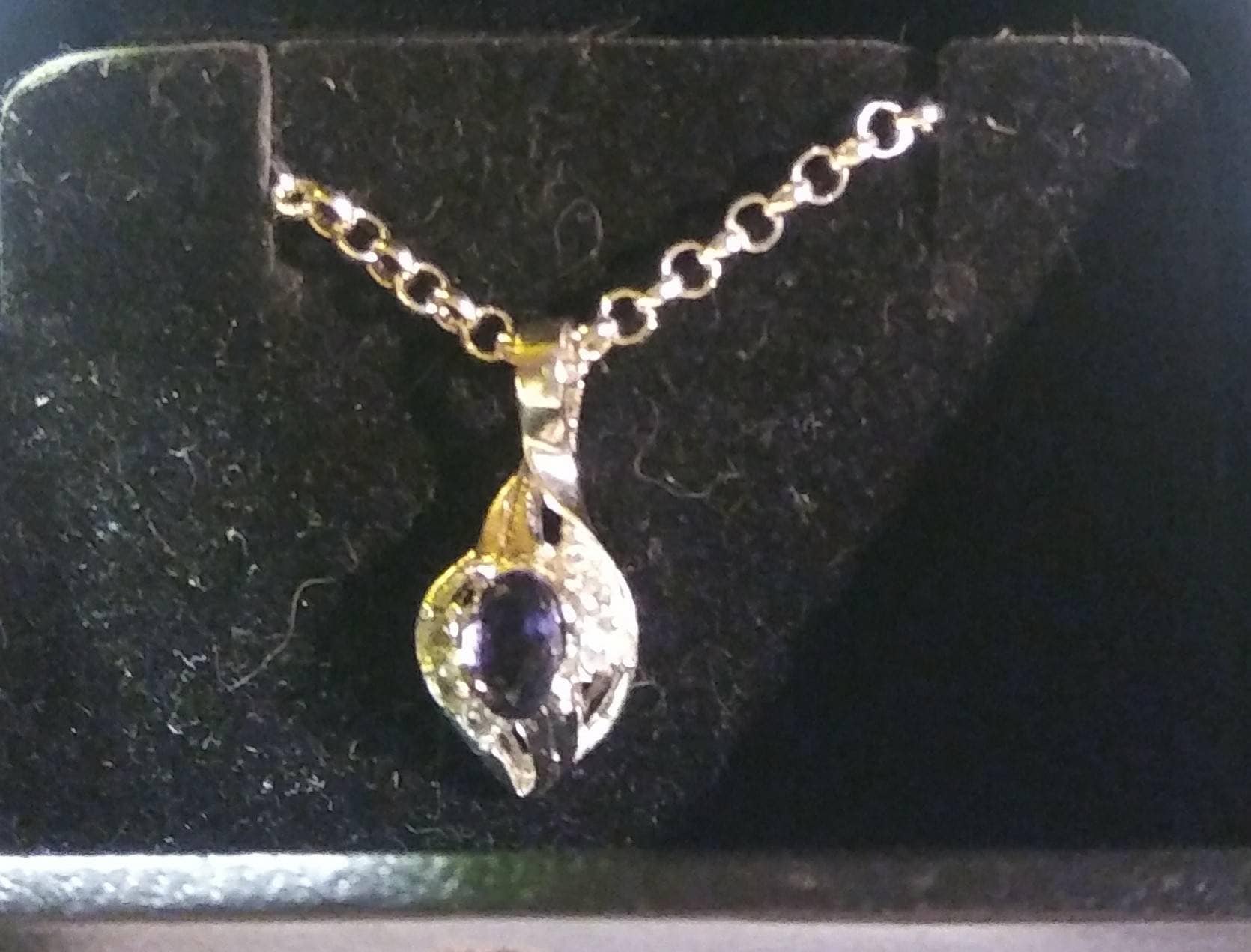 Natural Blue Iolite White Sapphire accented Sterling Silver Necklace - Thumbnail 2