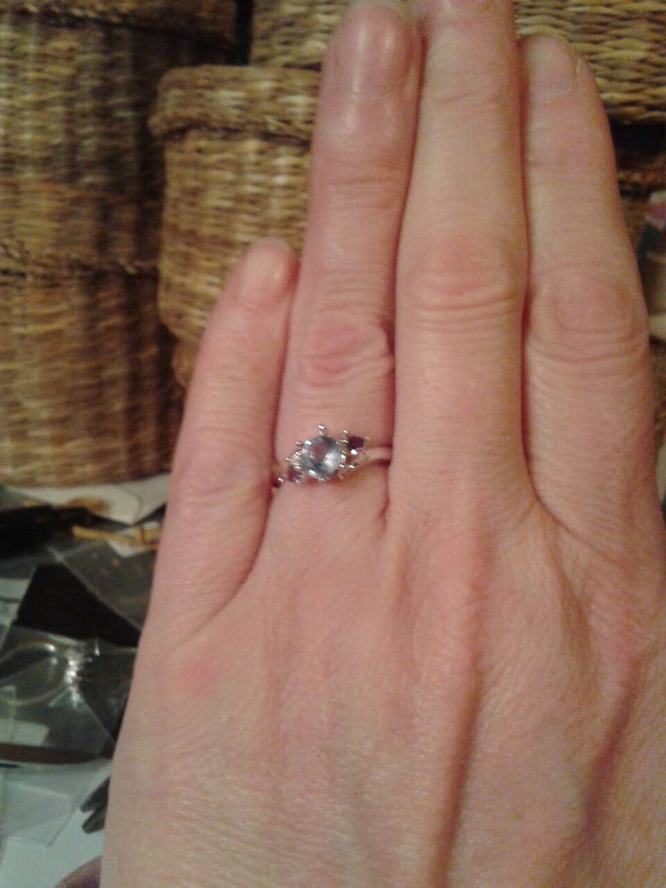 Natural Tanzanite Amethyst accented Platinum wrapped Sterling Silver Engagement Ring - Thumbnail 4
