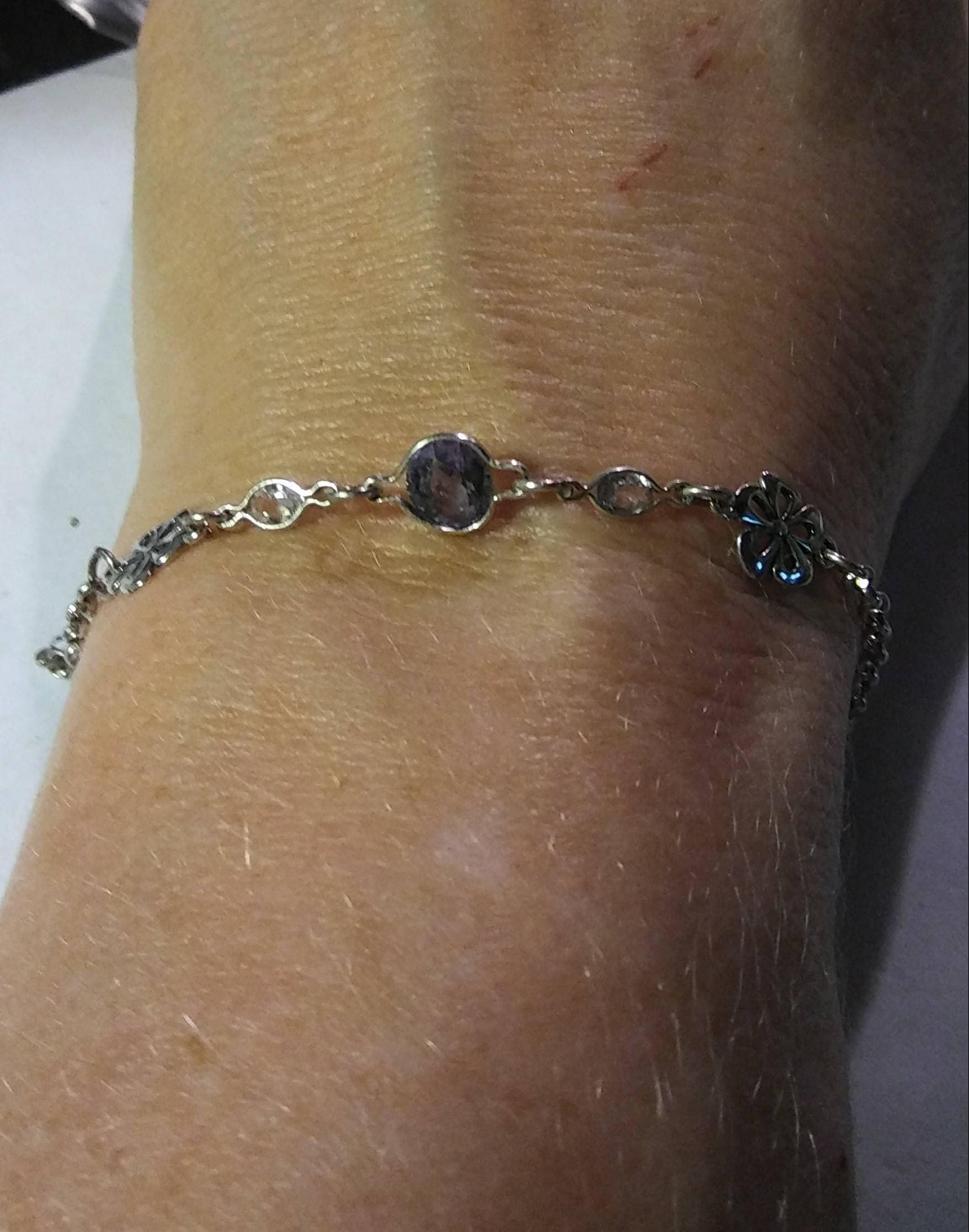 Natural Color Change Fluorite & Zircon Sterling Silver Bracelet