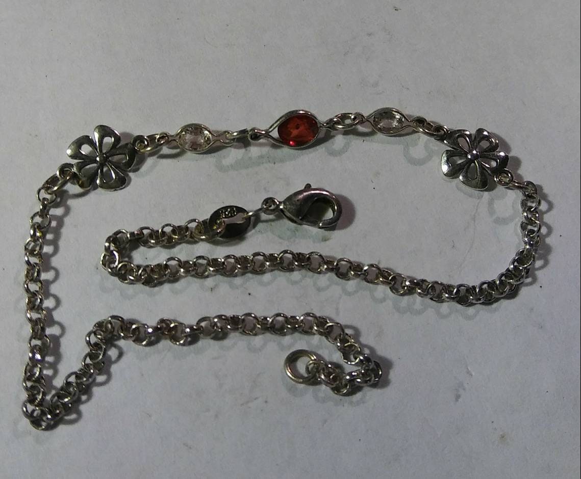 Natural Padparadscha Sapphire White Zircon Sterling Silver Bracelet - Thumbnail 2