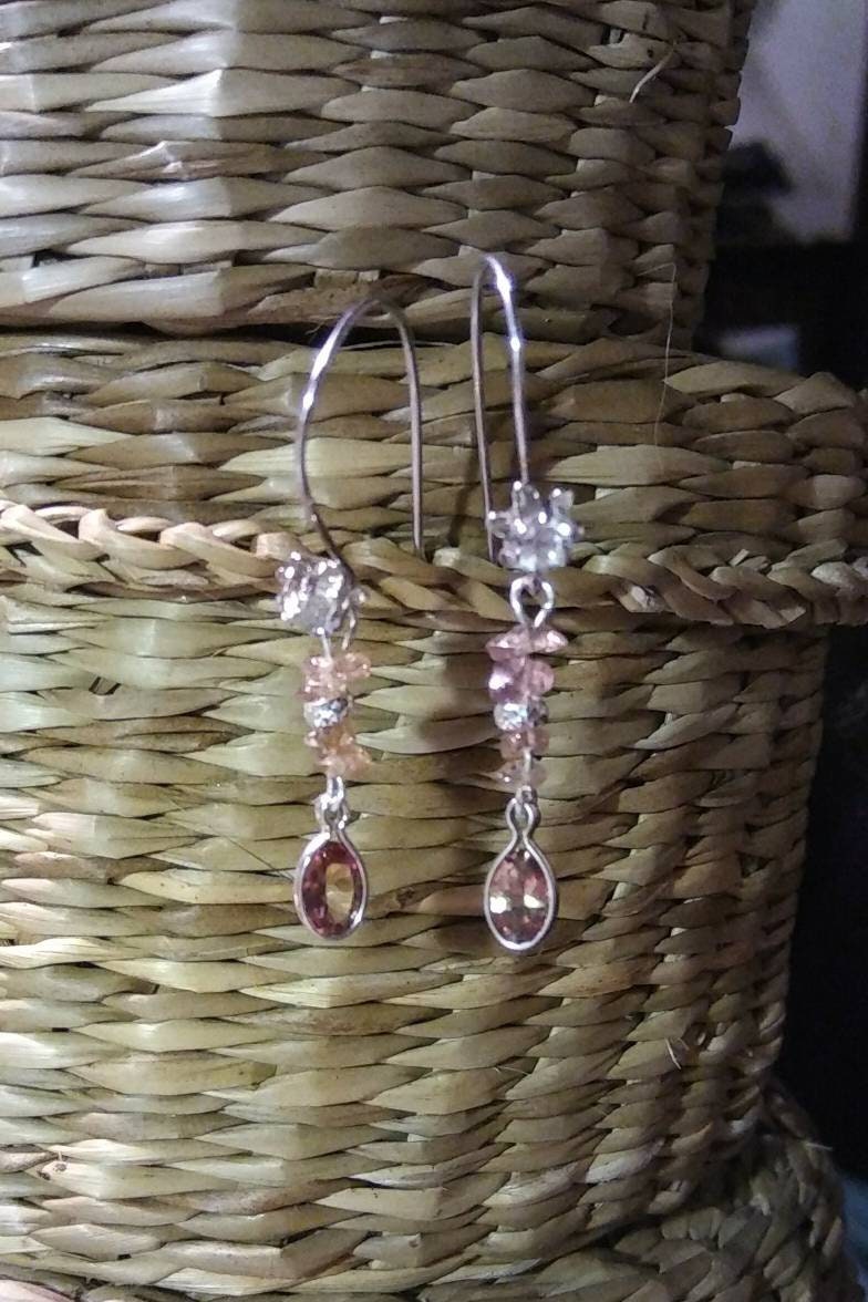 Natural Color Change Malaya  Garnet Morganite accented Sterling Silver Earrings